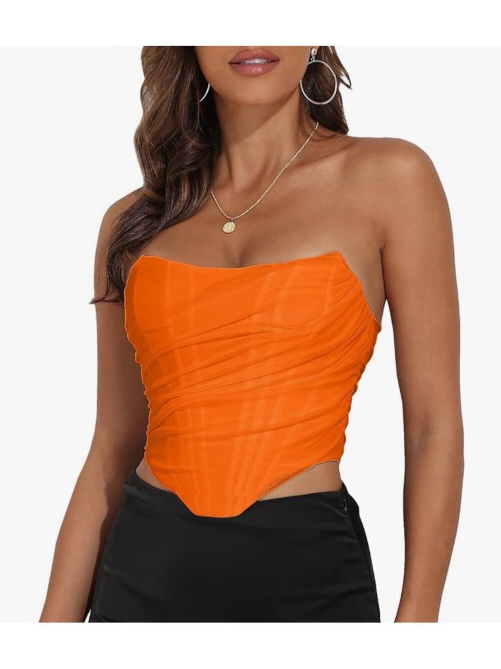 Women's Strapless Boned Mesh Bustier Zip Back Corset Crop Top Bodyshaper Size XL